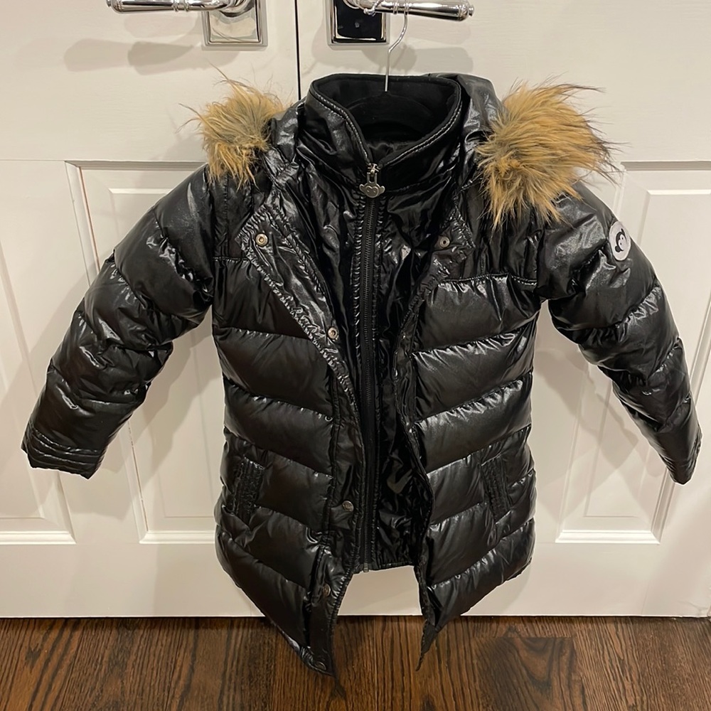 Appaman girls black glitter puffer coat faux fur